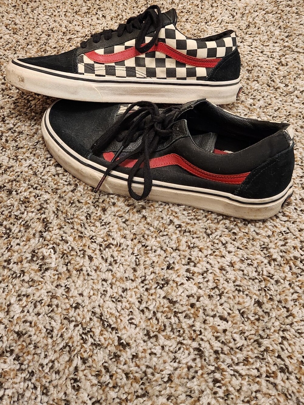 Vans- Black And White Checkered with Red Stripe